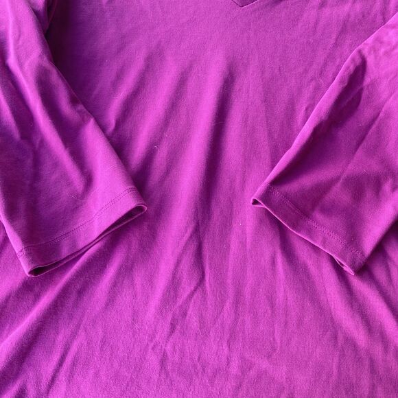 Halogen Blouse Sz M Magenta Pink 3/4 Sleeve Double V Neck Top Stretch Fun Womens - Picture 4 of 10